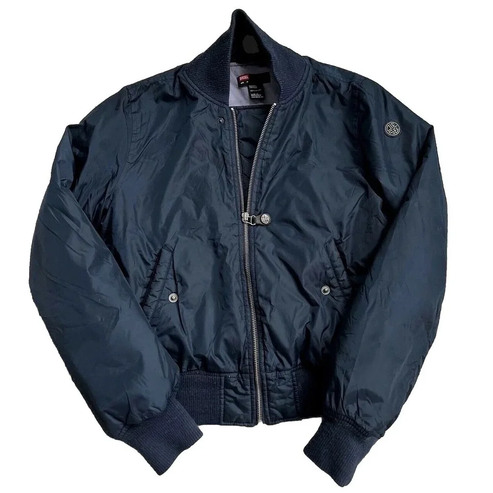 Retro Diesel Boys Bomber Jacket M Blue Nylon Y2K Streetwear Utility Lined Zip Up